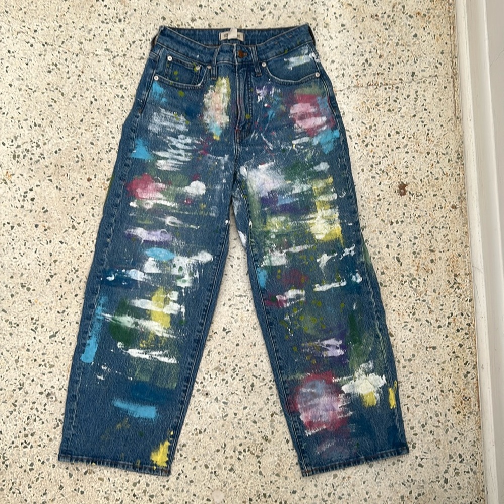 MADEWELLL Custom Painted Jeans Curvy Perfect Vintage Wide-leg Crop Size 27
